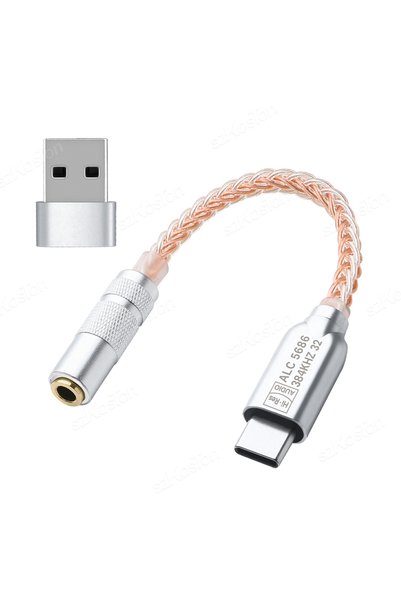 Choice كابل محول صوت من النوع C إلى 3.5 مم من Silvery ALC5686 Chip 32b/384kHz...