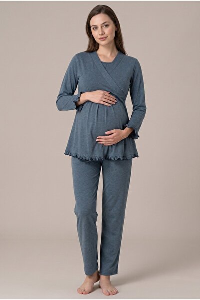 Pelin Women's Adjustable Waist Maternity Pajama Set with Hidden Nursing Feature