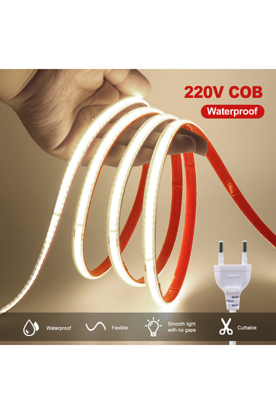 Choice 5m AC 220V EU Plug Natural White AC 220V COB Strip IP65 Waterproof 10C...