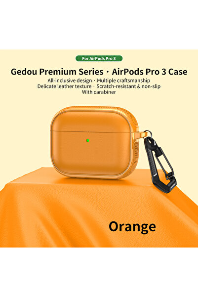 choice2 for AirpodsPro3 Orange Leather Texture Case for Airpods 1 2 3 4 Pro A...