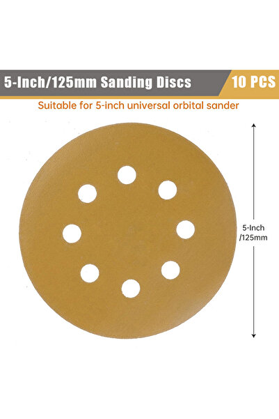 Choice25 400 125mm Yellow 8 hole 10 pcs 125mm 5 Inch 8 Holes Yellow Sandpaper...