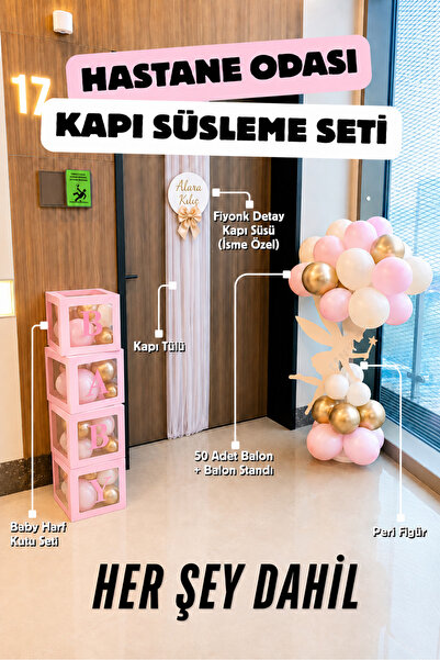 cansınevent Her Şey Dahil Hastane Odası Kapı Süsleme Seti - Balon Standı, Tül...