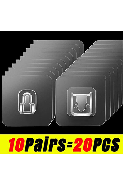 Choice3 10Pairs-(20PCS) 10-60pcs Heavy Duty Adhesive Wall Hooks, Transparent ...