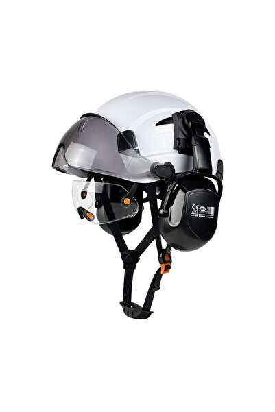 Choice1 White B Set CE Safety Helmet With Built-In Goggles Earmuffs Hard Hat ...