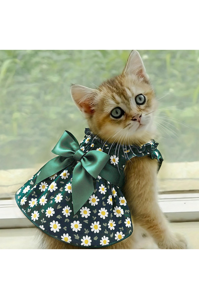 Choice S Cyan Flower Fashion Cat Pet Dog Dress Sleeveless Cyan Flower Slim St...