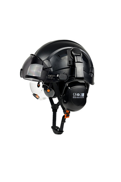 Choice6 Black A Set CE Safety Helmet With Built-In Goggles Earmuffs Hard Hat ...