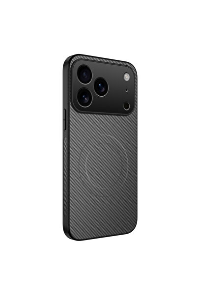 Choice47 iPhone17 Pro GRAY Luxury Ultra Thin Carbon Fbier Magnetic Leather Ca...