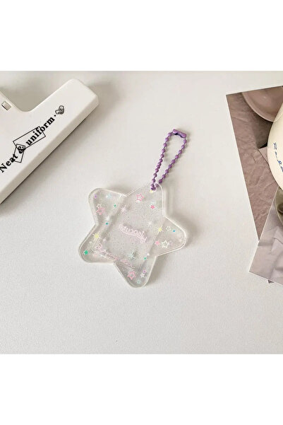 Choice Transparent Purple Portable Glitter Star Acrylic Photocard Holder Keyc...