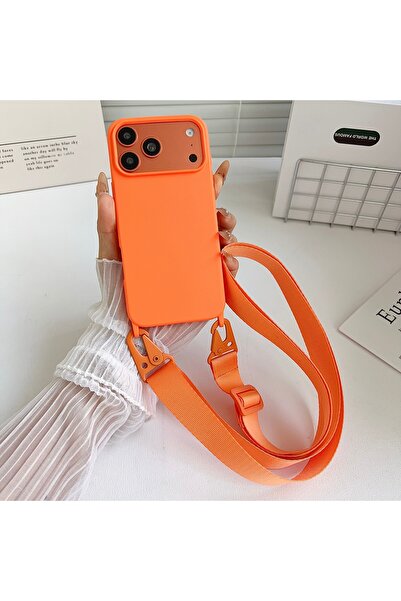 Choice iPhone17 Pro Max Orange Crossbody Lanyard Matte Silicone Soft Case For...