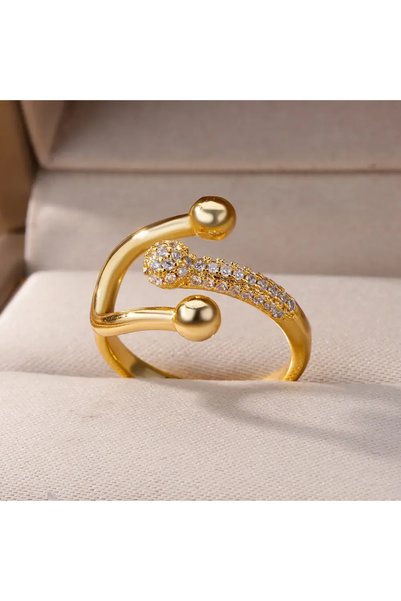 Choice Resizable Golden color Zircon Double Crossed Shape Rings For Women Gol...