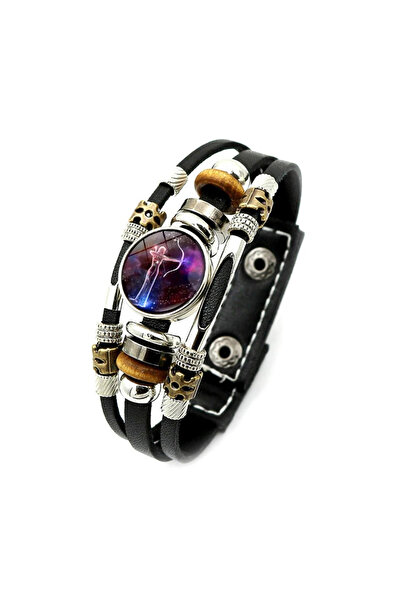 Choice Sagittarius 12 Constellation Leather Bracelet Zodiac Sign Glass Snap B...