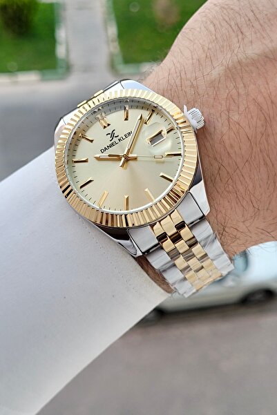 Daniel Klein 42 mm Men's Wristwatch with Yellow Dial and Gold Silver Color St...