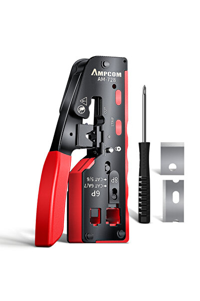 Choice Red Set AMPCOM rj45 Crimper CAT7 Crimping Tool for Pass Through RJ11 R...