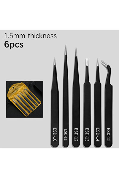 choice2 6pcs Precision ESD Anti-Static Tweezers Tool 6-10pcs Stainless Steel,...