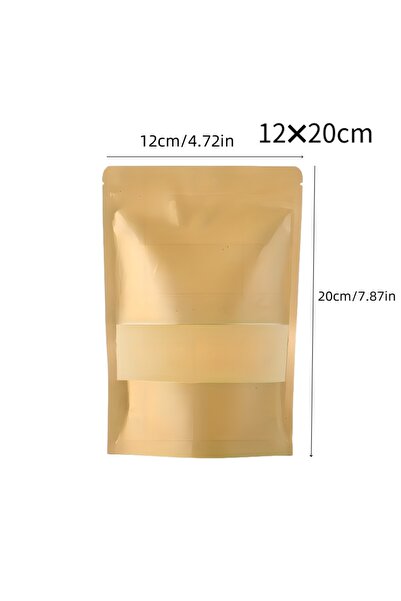 Choice20 50pcs 12x20cm Kraft Paper Window Bag Stand Up Resealable Self Sealin...