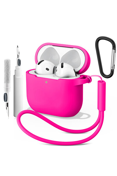 Choice حافظة سيليكون ناعمة باللون الأحمر الوردي لأجهزة Airpods 4، غطاء سماعة ...