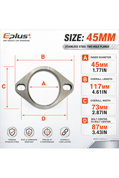 Choice5 ID 45mm Universal Car Exhaust Pipe Muffler Flange Stainless Steel Pip...