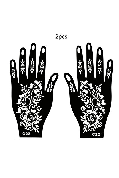 Choice15 C22 2pcs/set Reusable Henna Tattoo Stencils Flower Tattoo Template f...