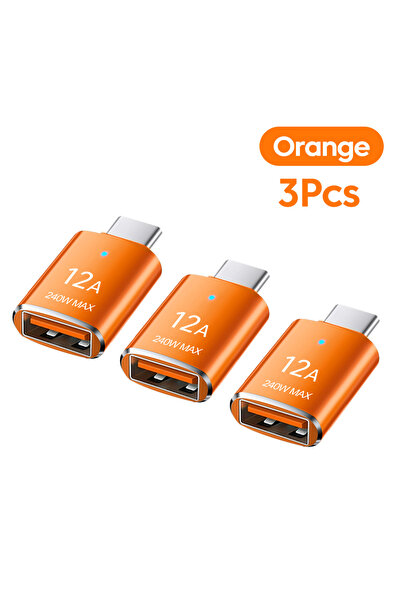 Choice orange 3pcs 12A Type C OTG Adapter Type C to USB A Charger Adapter Con...