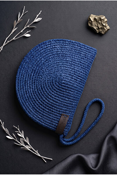 LinaHouse Handmade Knitted Cord Rope Portfolio & Clutch Bag – Cobalt Blue