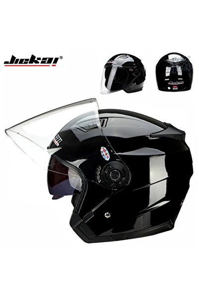 Choice5 M Glossy Black JIEKAI Motorcycle Half Helmet Men Dual Lens Scooter Mo...