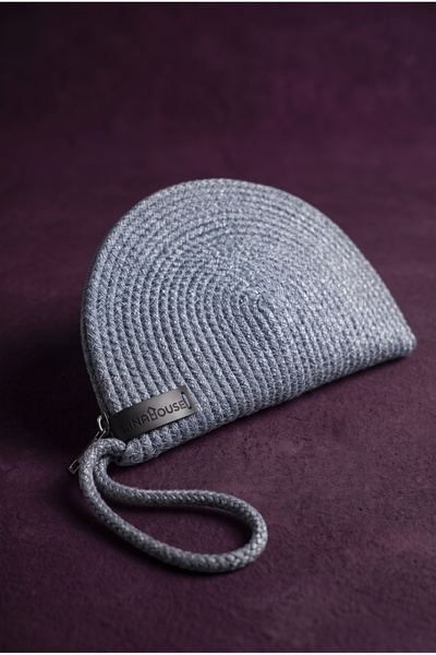 LinaHouse Handmade Knitted Cord Rope Portfolio & Clutch Bag – Champagne Platinum