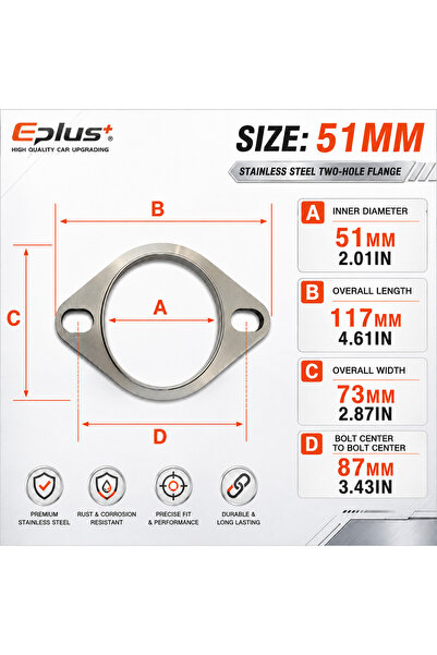 Choice1 ID 51mm Universal Car Exhaust Pipe Muffler Flange Stainless Steel Pip...