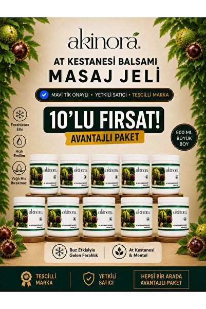 Akinora Yoğun At Kestanesi Kremi & Mentollü Ferahlatıcı Masaj Jeli 10x500Ml