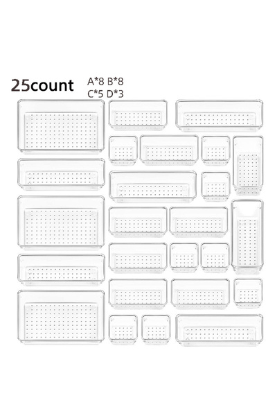 Choice 25 Piece 28 PCS Clear Drawer Organizers Set 4-Size Versatile Bathroom ...
