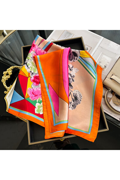 Choice10 Orange 2025 New Luxury Square Silk Scarf for Women Hijab Hair Bands ...