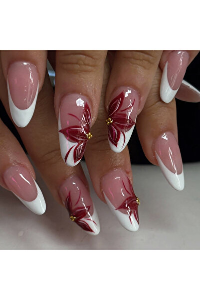 Choice1 3310 Transform Your Nails with, 24pcs white flowers French Almond Pre...