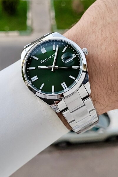 Ferrucci Dial Green Strap Silver Color Gift Boxed 40 mm Men's Calendar Wristw...