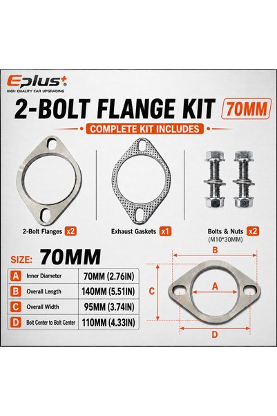 Choice15 KIT ID 70mm Universal 2-Hole Exhaust Connection Flange Assembly 304 ...