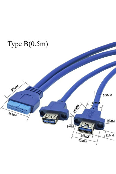 Choice1 كابل USB 3.0 نوع B (0.5 متر) مزدوج المنافذ أنثى إلى USB 3.0 أنثى 20 س...