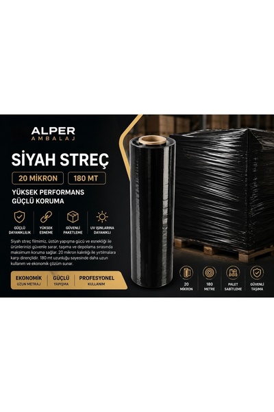 Power Stretch Siyah Nakliye Streci 20 Mikron 180 mt