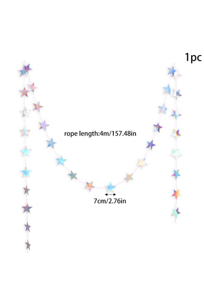 Choice5 B01 Iridescent Paper Star Garland Banner Laser Silver Flag Hanging De...