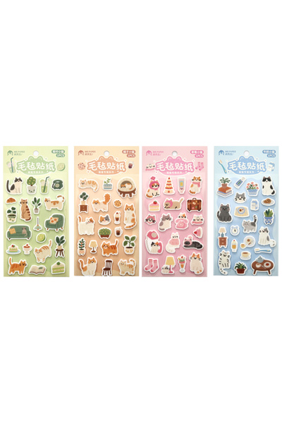 Choice S31254-A Mr.Paper 4 Packs Cute Cat Theme Felt Flat Stickers, Kawaii Pe...