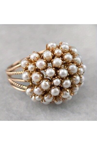 choice2 7 ZF1229-1 Trendy Hollow Golden Color Inlay Pearls Rings for Women Bi...