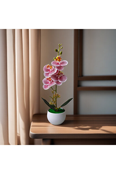 Choice7 Purple stripes Realistic Artificial Orchid Potted Plant with Plastic ...