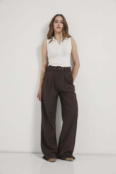 Arma Life Armalife 0459 High Waist Pleated Ke Belt Palazzo Women's Trousers