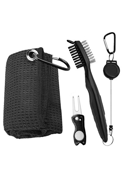 Choice Black Set of 3 Golf Club Brush and Towel Cleaner Complete Kit with Dua...