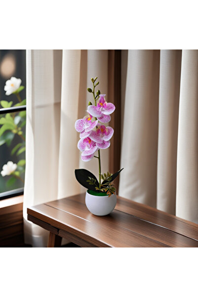 Choice1 RoseRed stripes Realistic Artificial Orchid Potted Plant with Plastic...