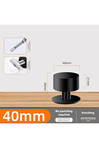 Choice6 Black-40mm New No-Drill Door Stopper - Extended Door Stop for Anti-Th...