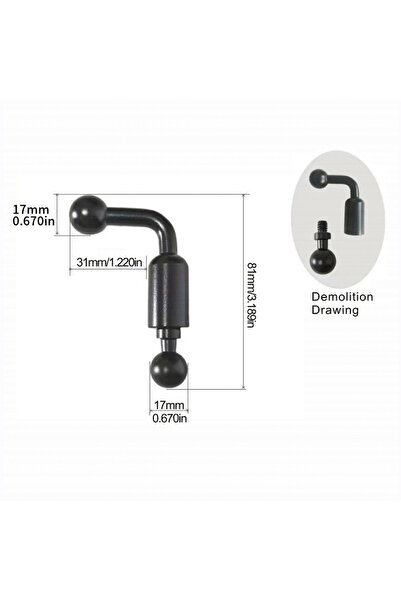 Choice 17mm to 17mm head 1PCS 17mm ball head elbow 1/4screw thread to 17/20mm...