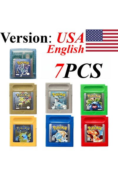 Choice26 Bandai USA-7PCS 7 Styles Pokémon 16-Bit GBC Game Cartridge Red Blue ...