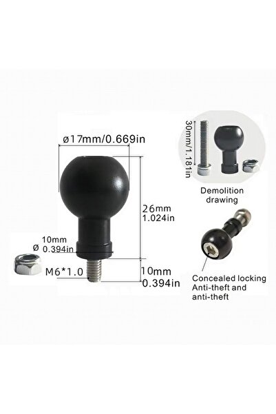 Choice 1pcs 17mm M6 Aluminum 17mm/25mm Ball Head Adapter to M6 M8 M10 Bolt fo...