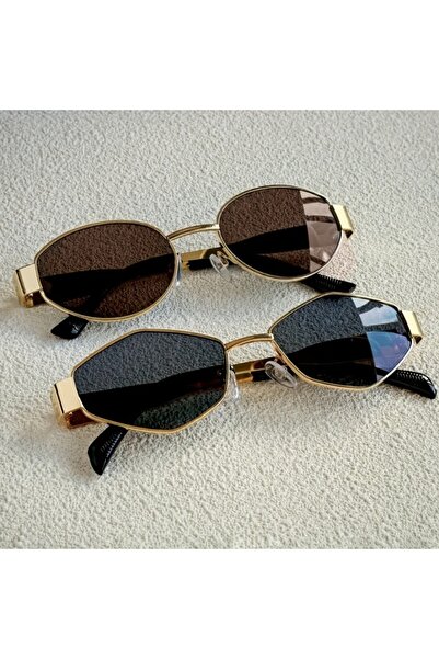 Choice1 Gray Tea 2pcs Summer Trendy Glasses Set Rhombus Oval Frame Fashion Gl...