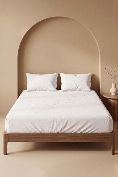 Rivaİstanbul White Cotton Double Fitted Sheet 160X200