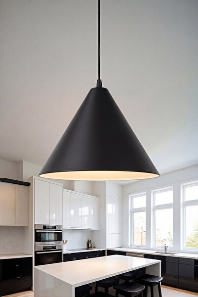 Marrien Cone Bohem Siyah Metal Sarkıt (25 cm) Yemek Masası Üstü Avize Mutfak ...