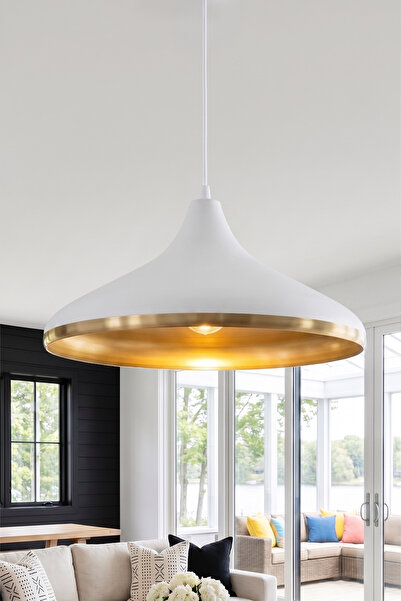 Marrien Nova Beyaz Metal Golden Sarkıt (35 cm) Yemek Masası Üstü Avize Salon ...